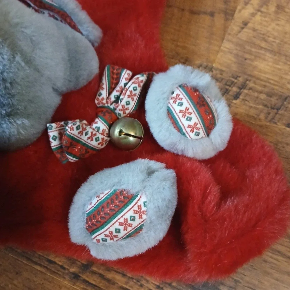 Plush Christmas Stocking Vintage 90s Elephant Jingle Bell Stuffed 17